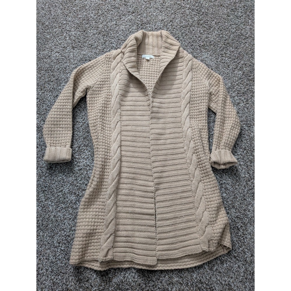 Banana Republic Extra Fine‎ Merino Wool Long Cardigan Sweater Heavy Tan Sz Large